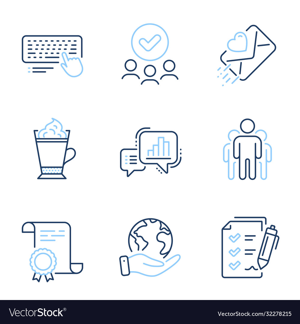 Graph chart survey checklist and group icons set