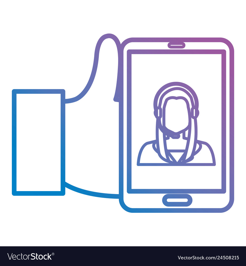 Hand using smartphone with callcenter agent vector image Hand using smartphone with callcenter agent