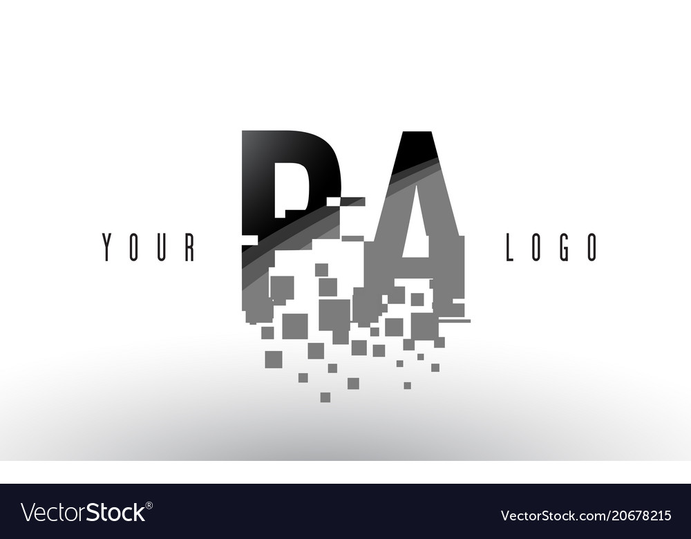 Pa p a pixel letter logo with digital shattered