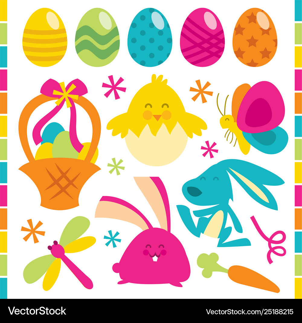 Retro happy easter set Royalty Free Vector Image