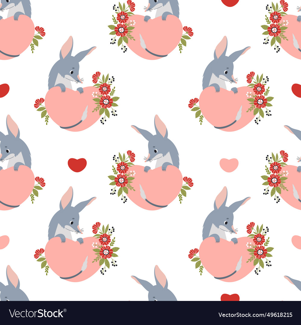 Seamless pattern with enamored bilby cute