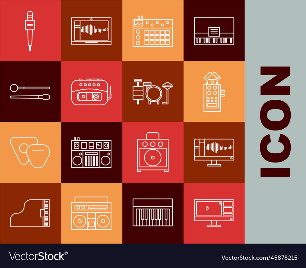 Set line video recorder or editor software vector image Set line video recorder or editor software