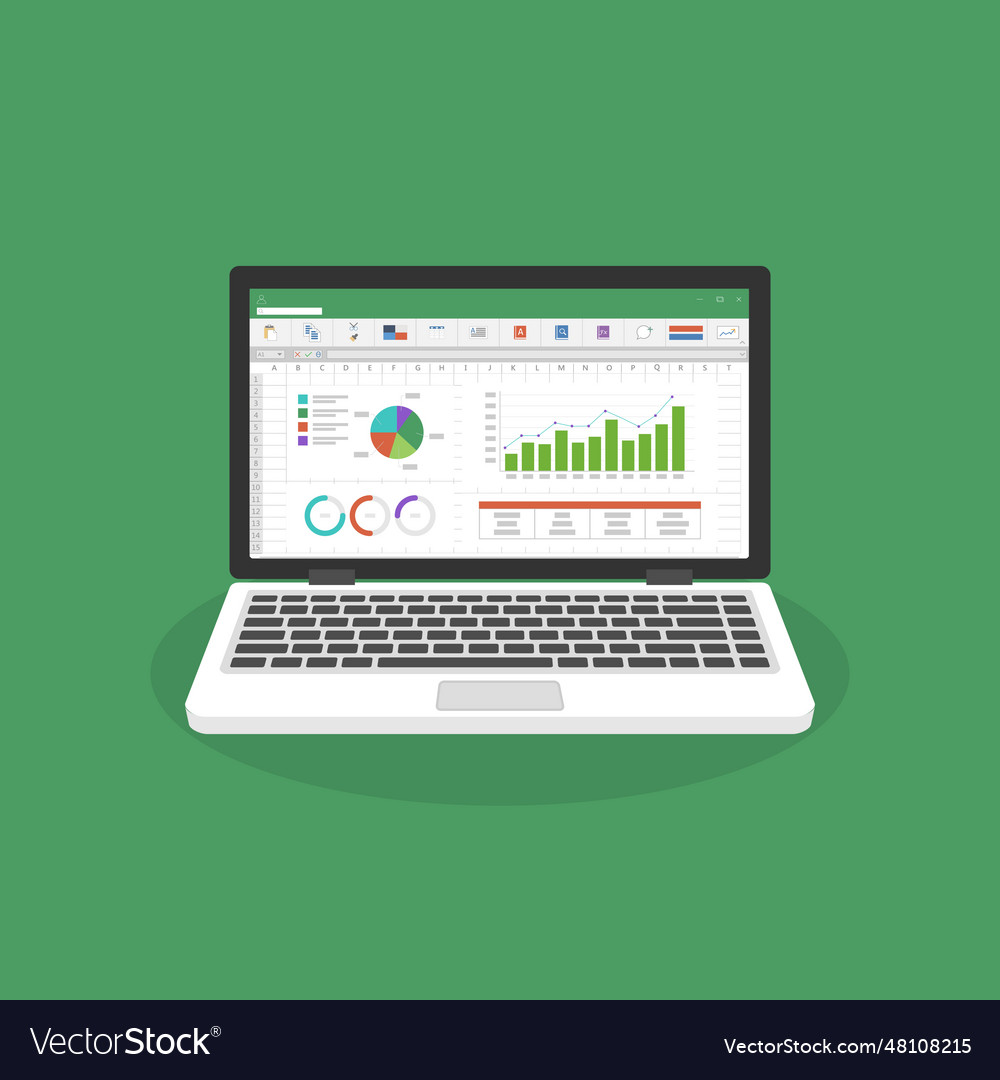 Spreadsheet on laptop screen flat icon financial