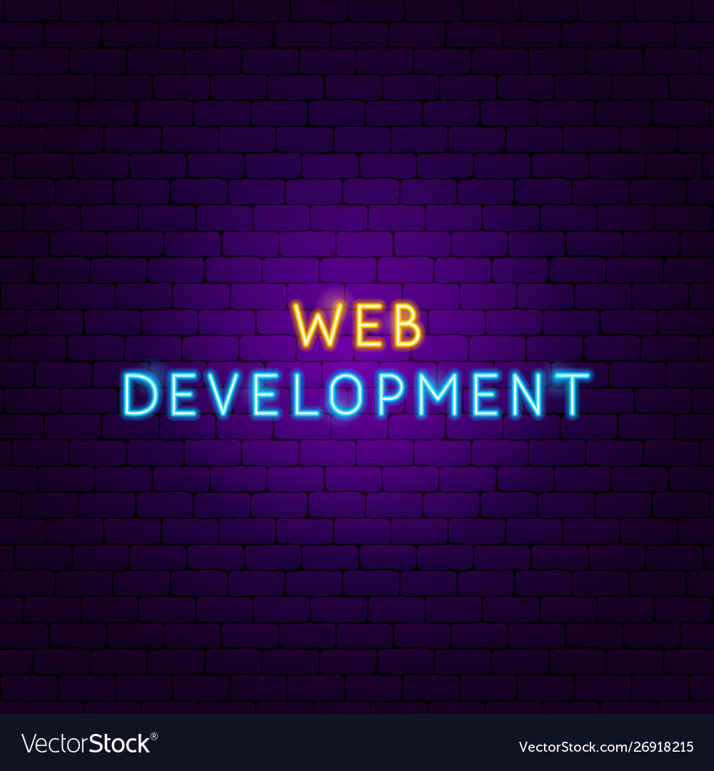 Web development neon text vector image Web development neon text