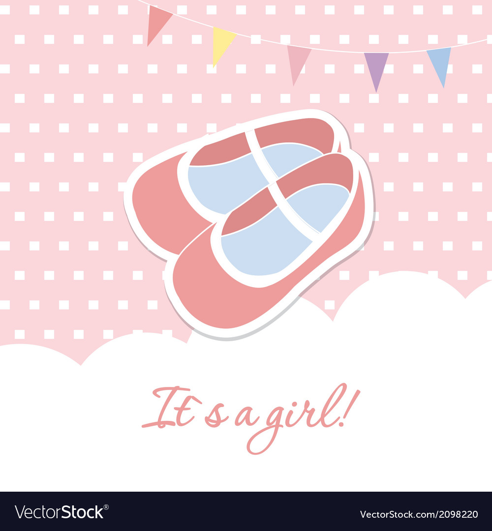 Baby girl shower card with small boots on seamless