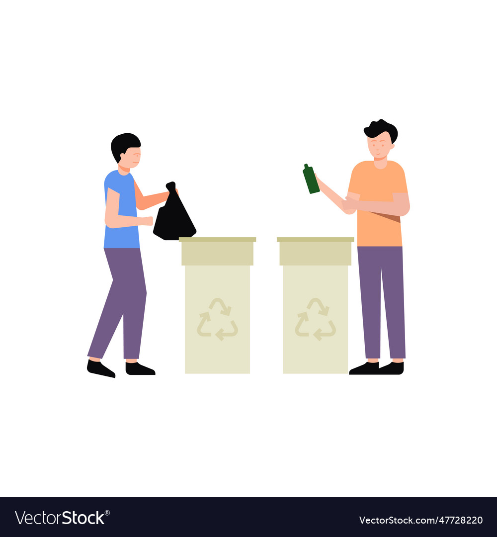 Boys are putting the garbage in the bin Royalty Free Vector