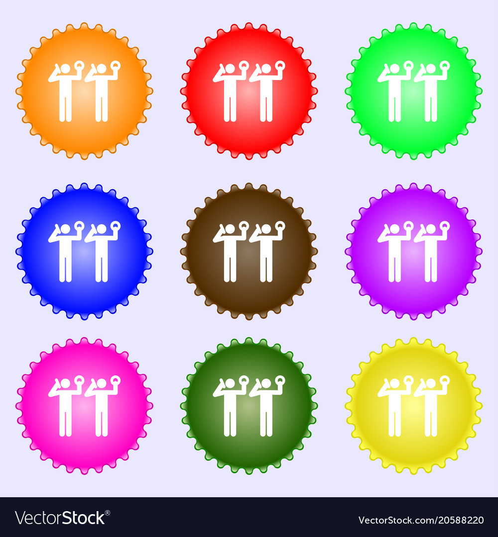 Colorful icons and signs in the form of a button