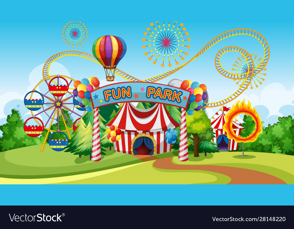 Fun park with ferris wheel Royalty Free Vector Image