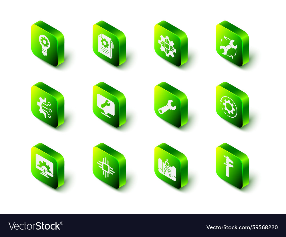 Set document settings and pen processor wrench vector image Set document settings and pen processor wrench