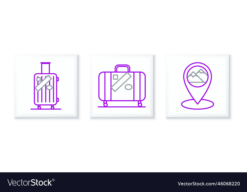 Set line map pointer with mountain suitcase vector image Set line map pointer with mountain suitcase