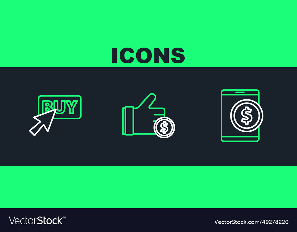 Set line tablet with dollar buy button and hand vector image Set line tablet with dollar buy button and hand
