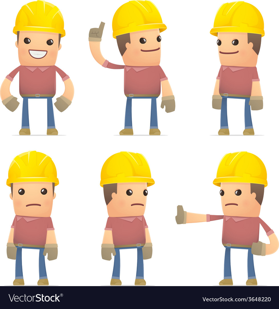 Set of builder character in different poses
