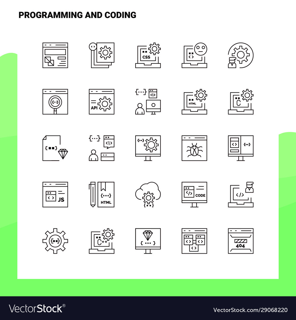 Set programming and coding line icon 25 vector image Set programming and coding line icon 25