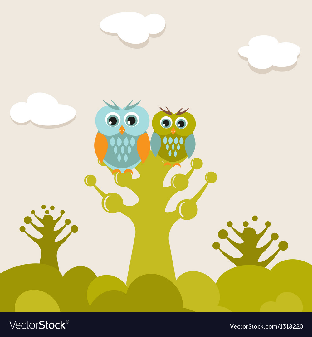 Two Cute Owls On The Tree Branch Royalty Free Vector Image 7535