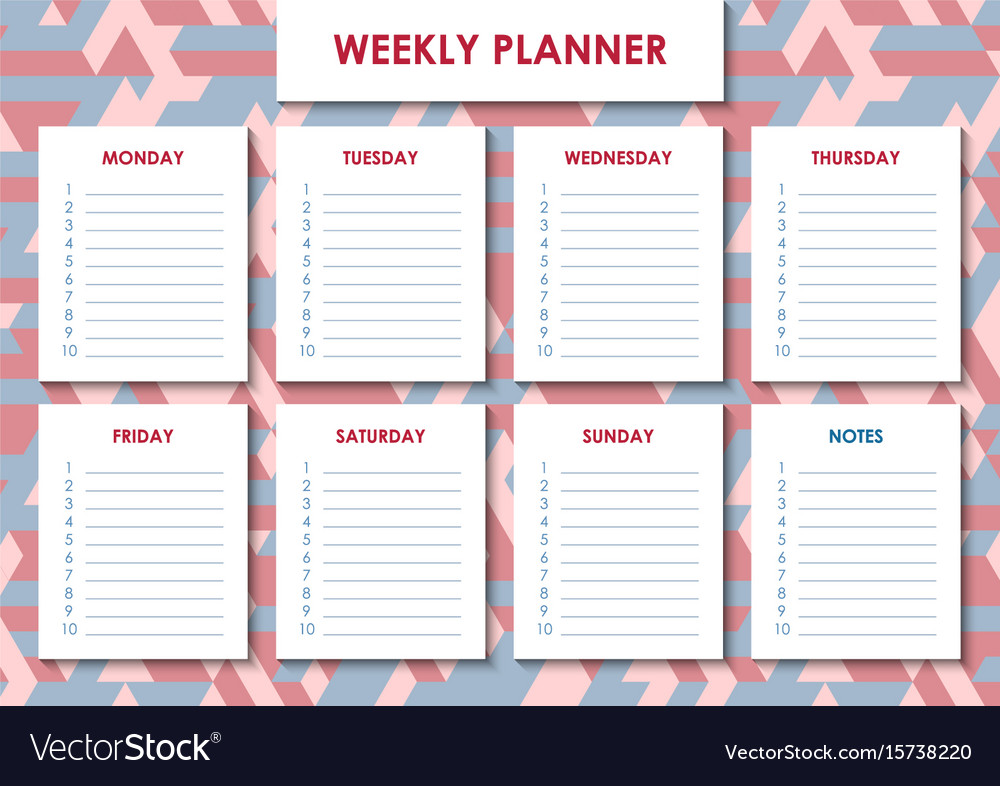 Weekly planner design Royalty Free Vector Image