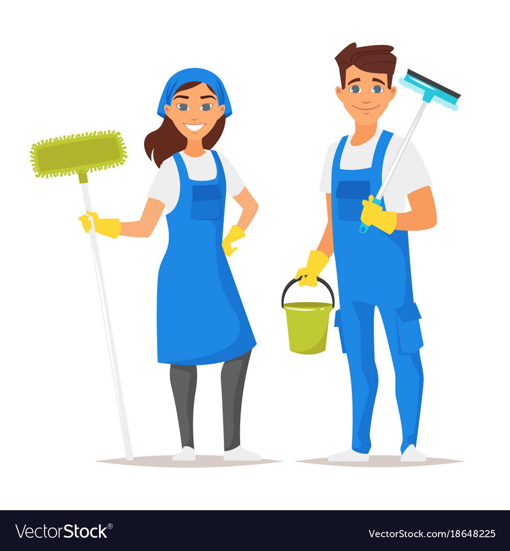 Download Cleaning service man and woman Royalty Free Vector Image