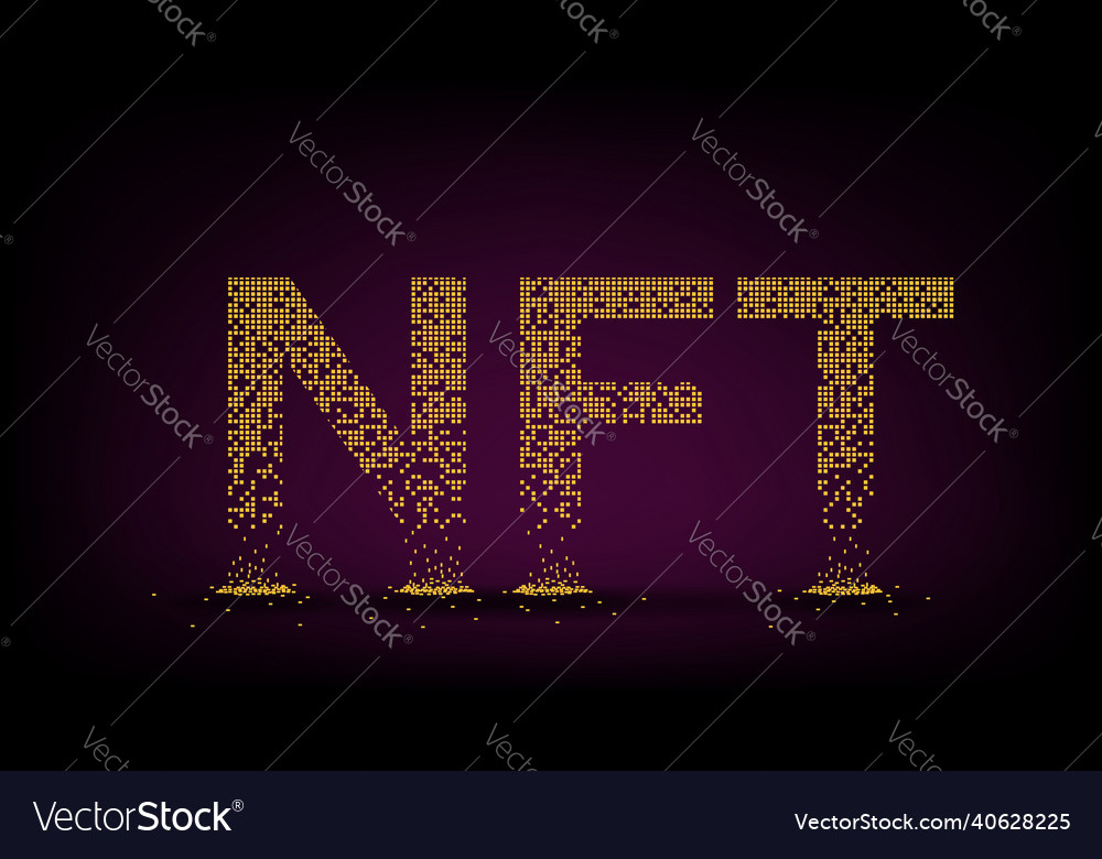 Crumbled text ntf non fungible token from falling vector image Crumbled text ntf non fungible token from falling