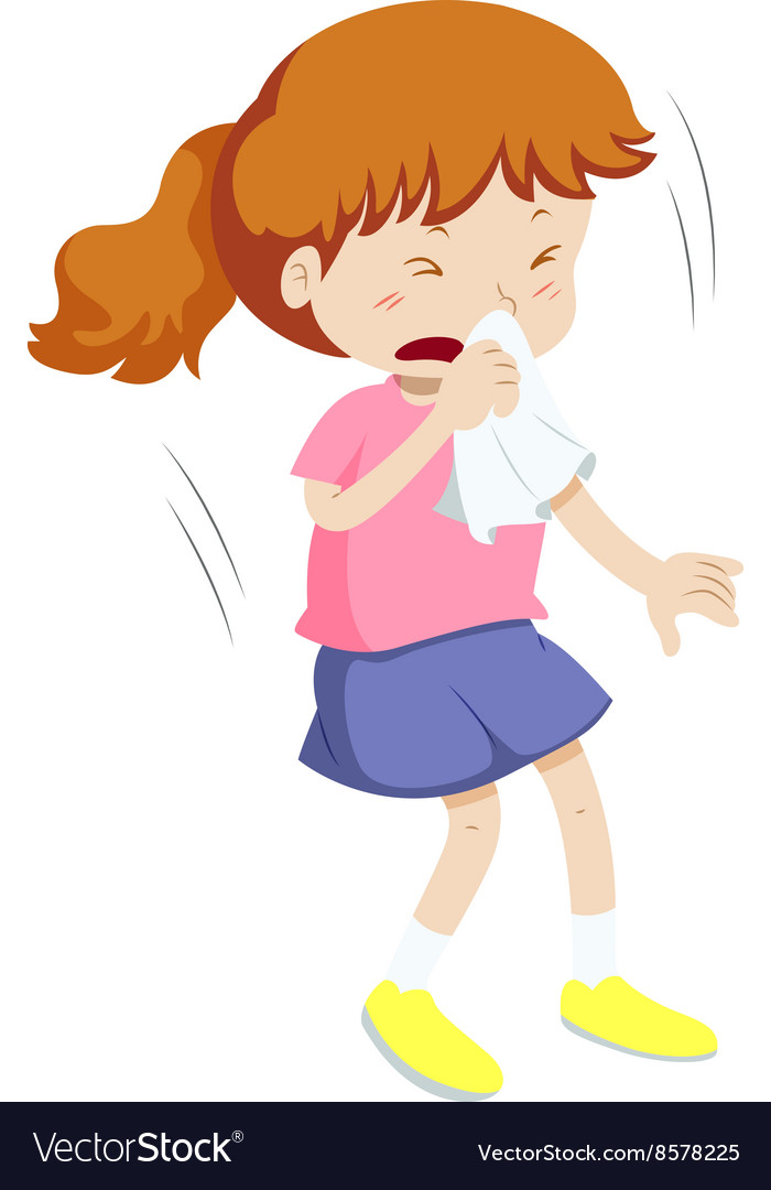 Girl covers nose with handkerchief Royalty Free Vector Image Girl covers nose with handkerchief Royalty Free Vector Image