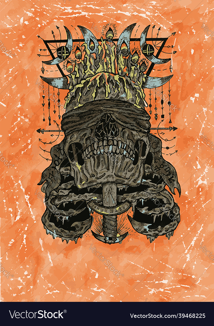 Grunge Aquarell von gruseligem Schädel vector image Grunge Aquarell von gruseligem Schädel