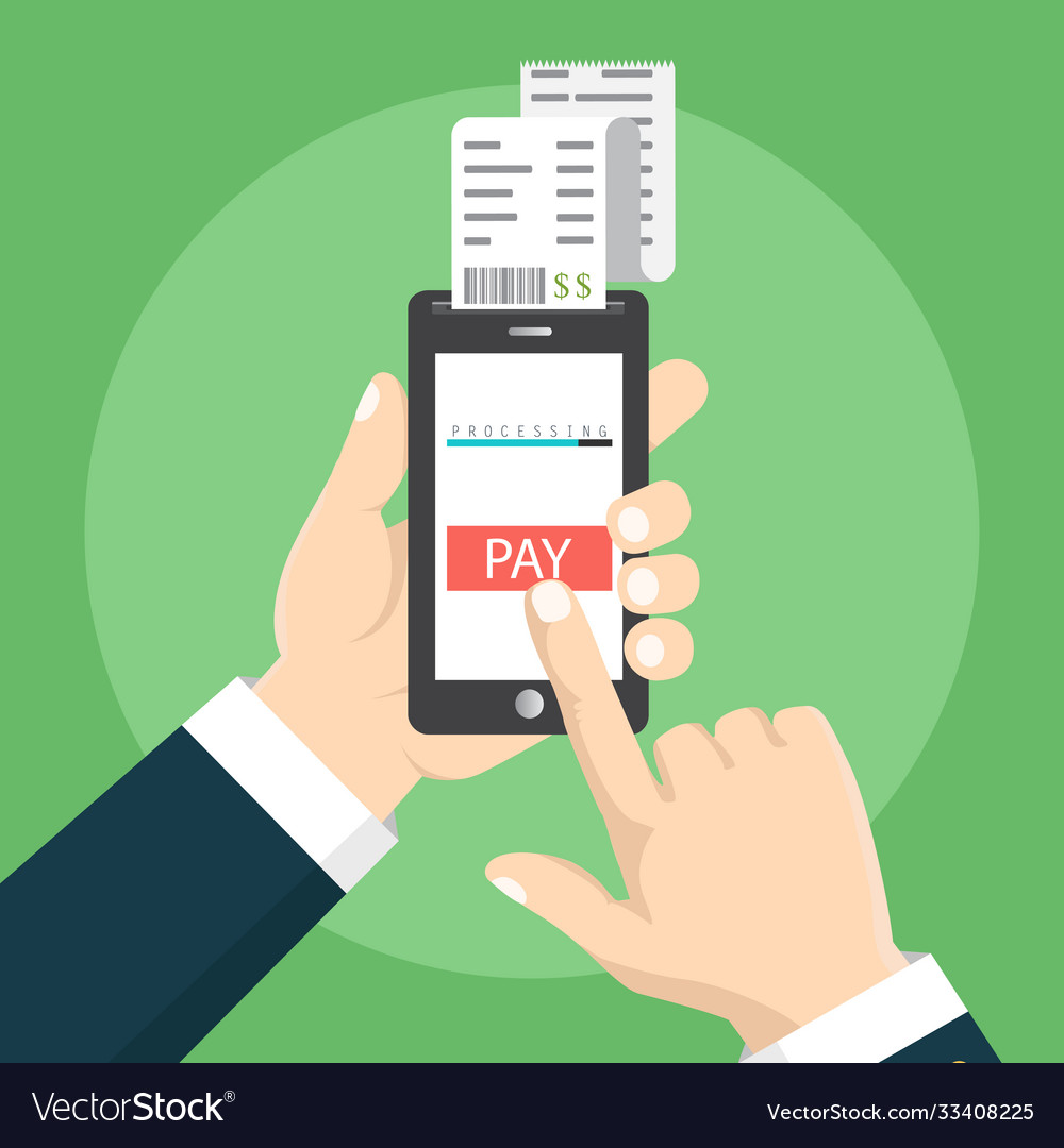 Mobile Payment Concept Hand Holding A Phone Vector Image