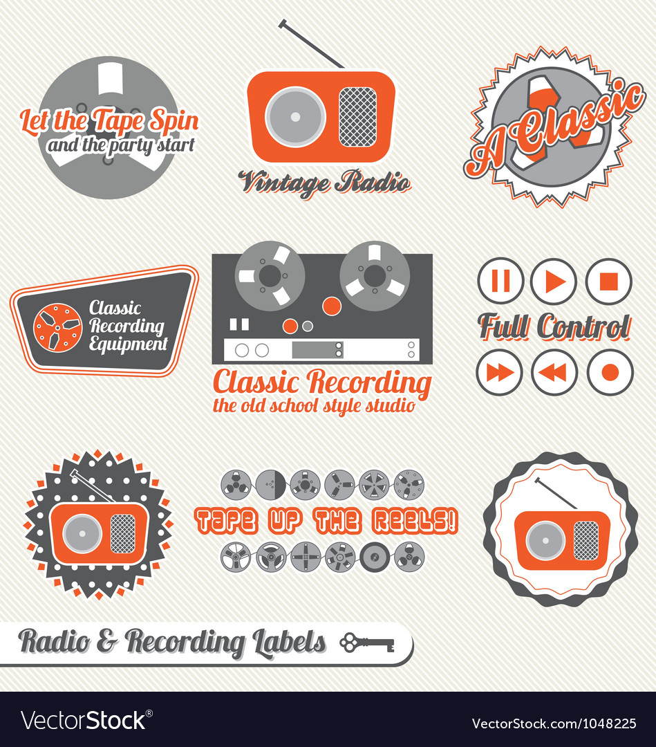 Retro Recording and Radio Labels Royalty Free Vector Image