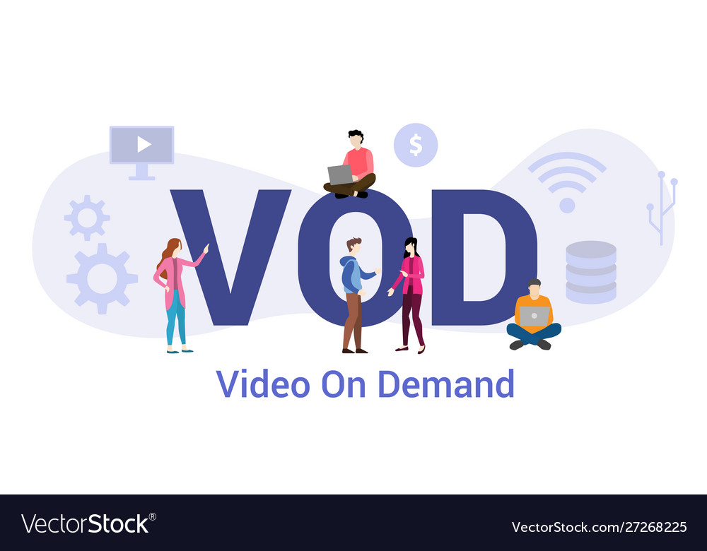 Vod video on demand technology concept with big Vector Image