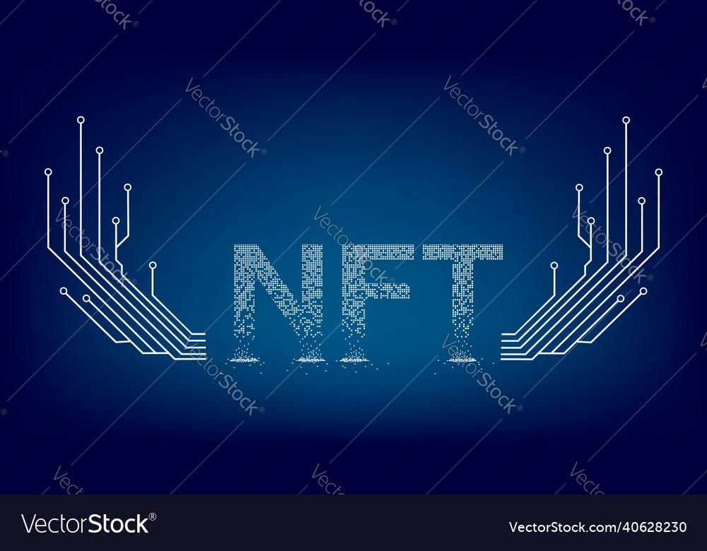Crumbled text ntf non fungible token with wings Vector Image Crumbled text ntf non fungible token with wings