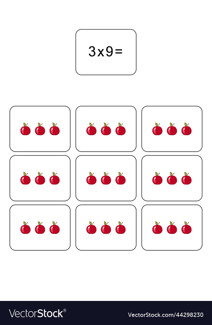 Multiplication table of 3 maths card vector image Multiplication table of 3 maths card