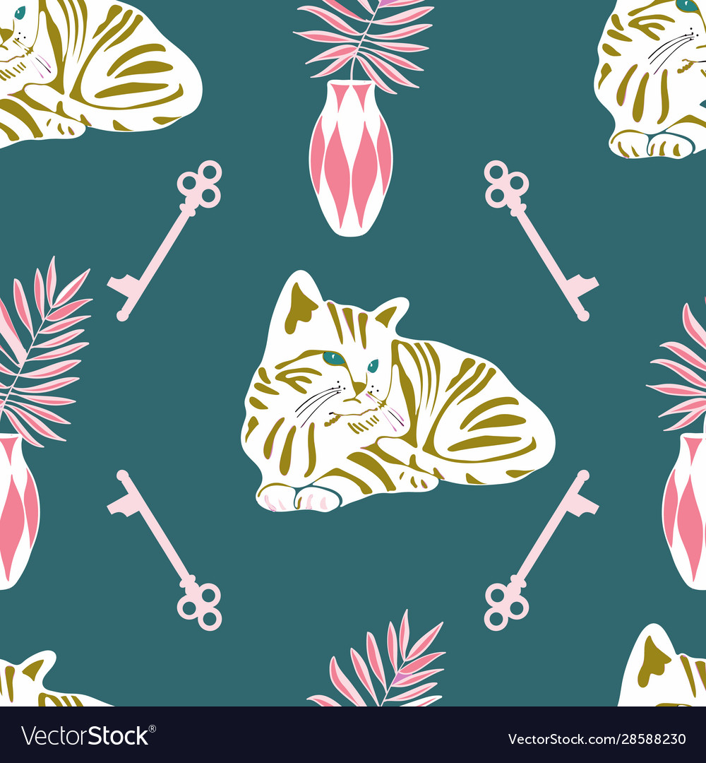 Teal kitten pattern repeat seamless print