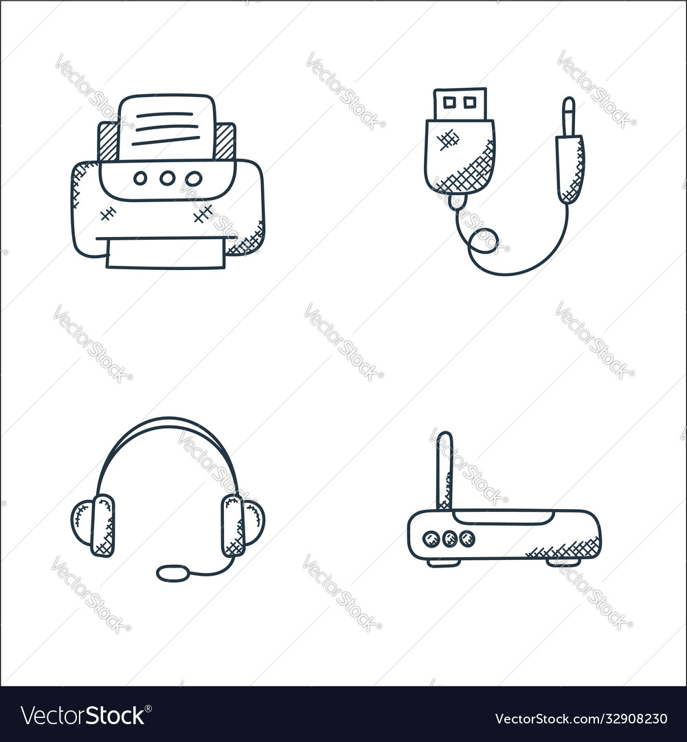 Technology line icons linear set quality vector image Technology line icons linear set quality