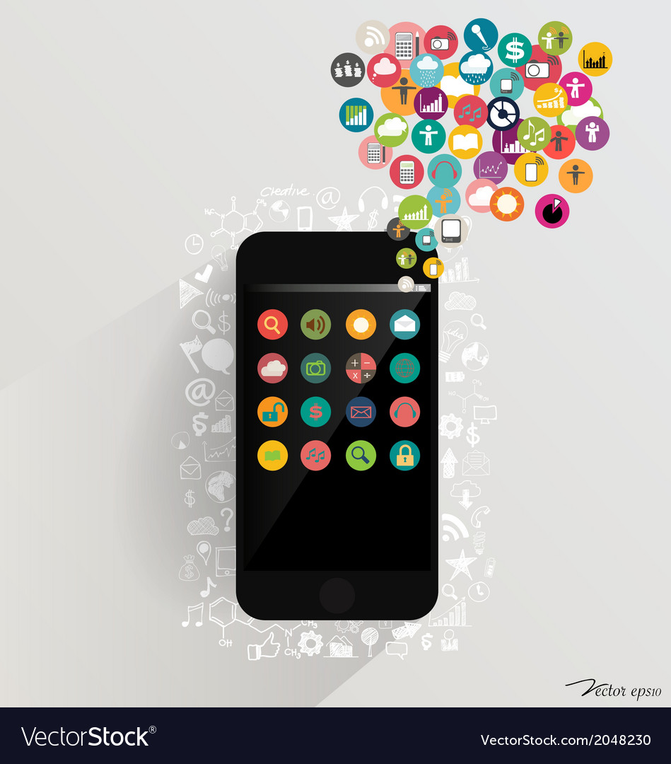 Touchscreen device with cloud of colorful