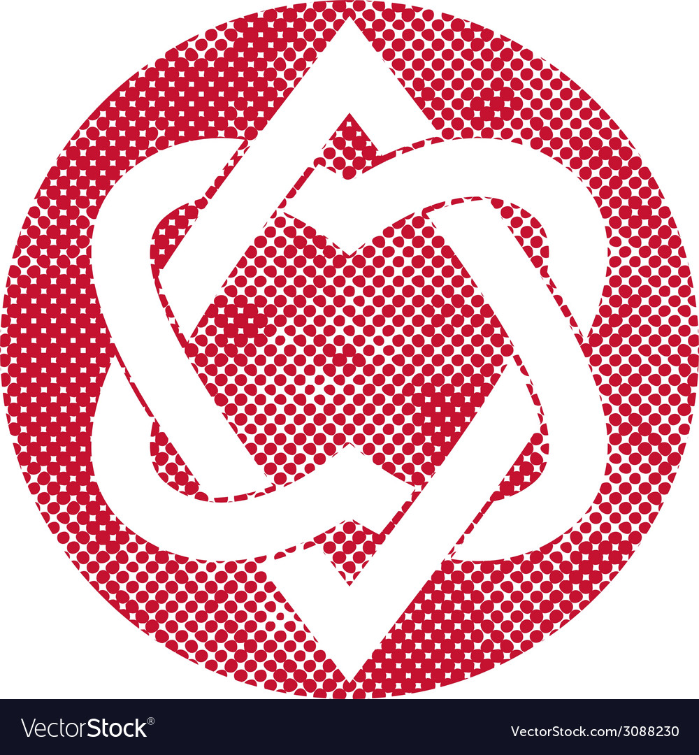 Two hearts linked symbol with pixel print halftone