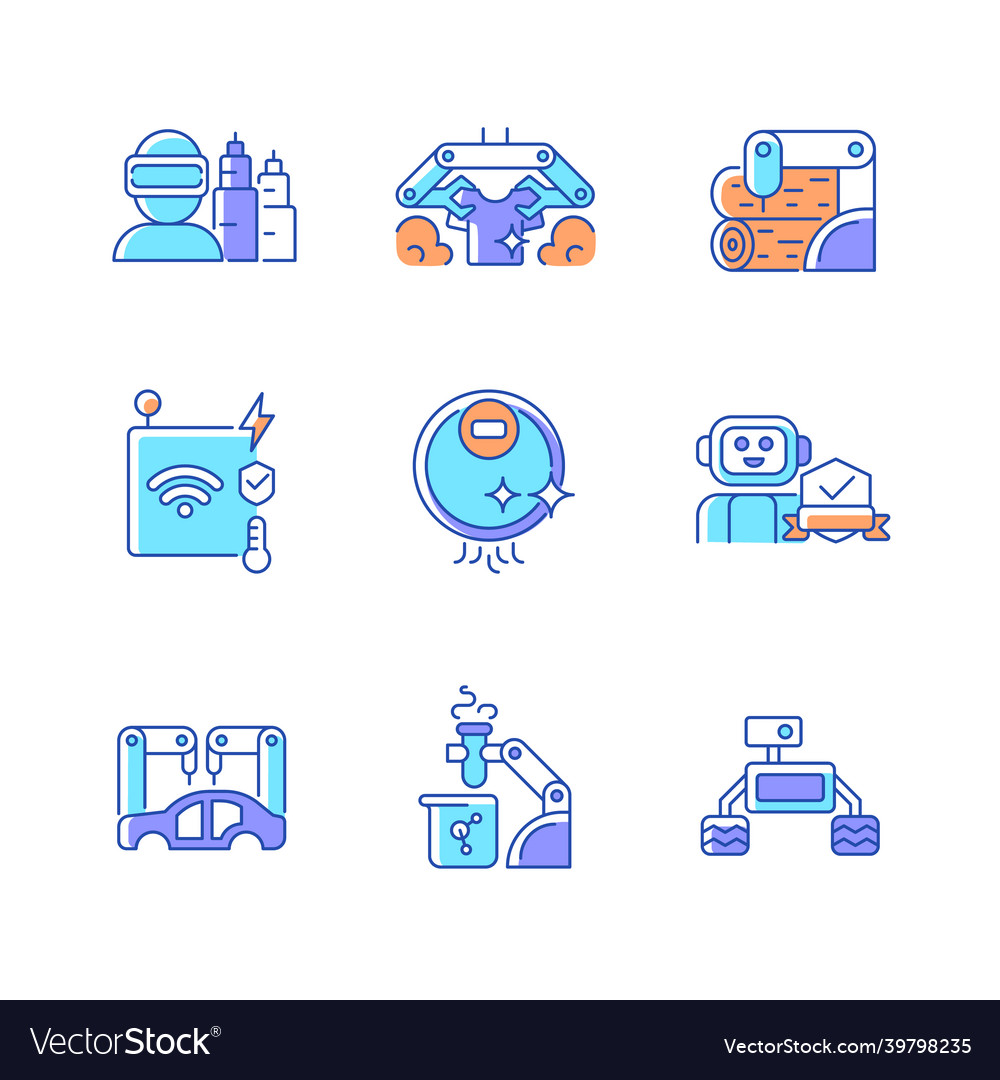 Automation technologies rgb color icons set