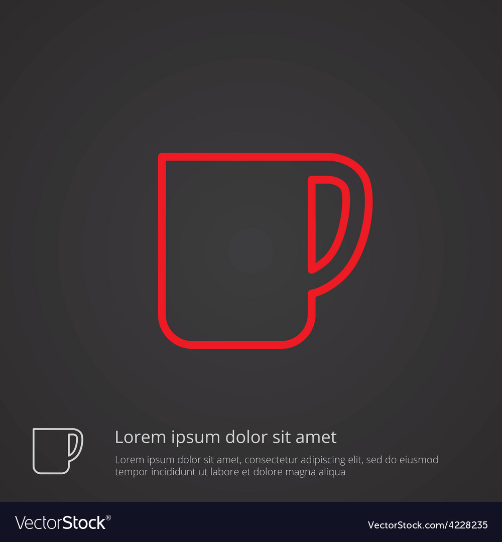 Coffee cup outline symbol red on dark background