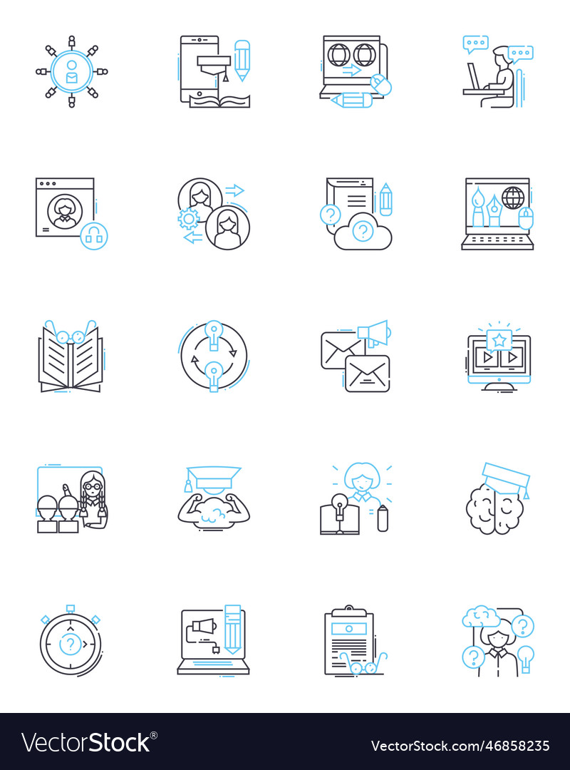 Digital instruction linear icons set e-learning vector image Digital instruction linear icons set e-learning
