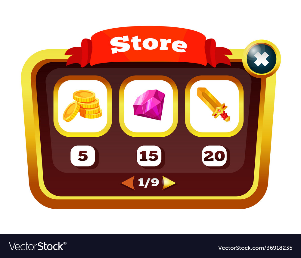 Game pop-up window with menus store with improved Vector Image