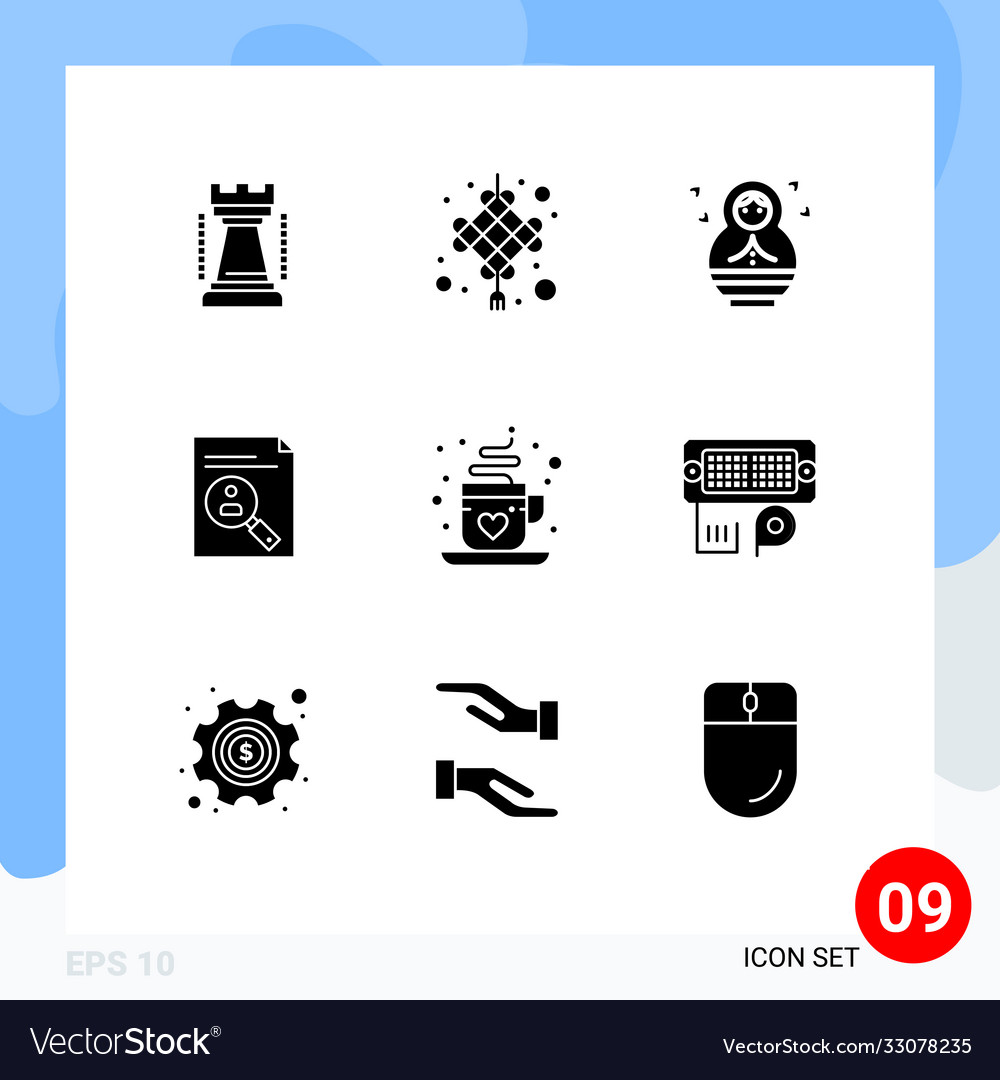 Modern set 9 solid glyphs pictograph coffee