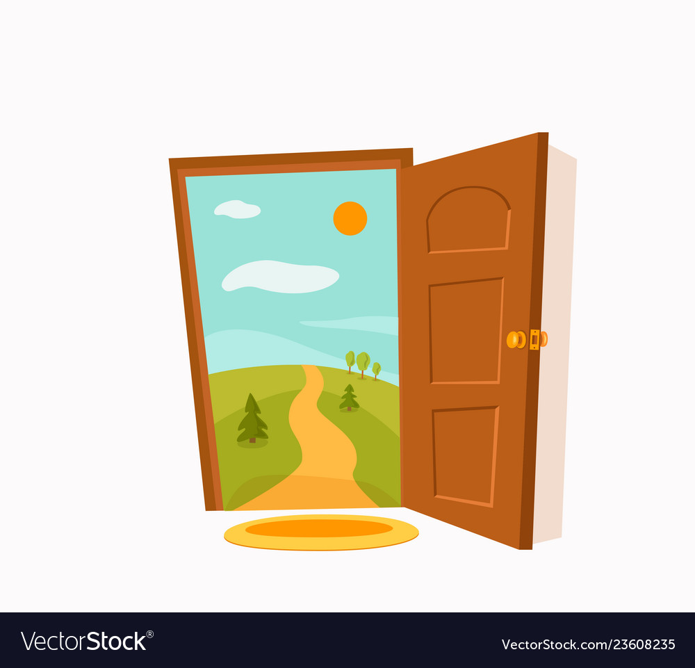 Open Door Cartoon Colorful Royalty Free Vector Image