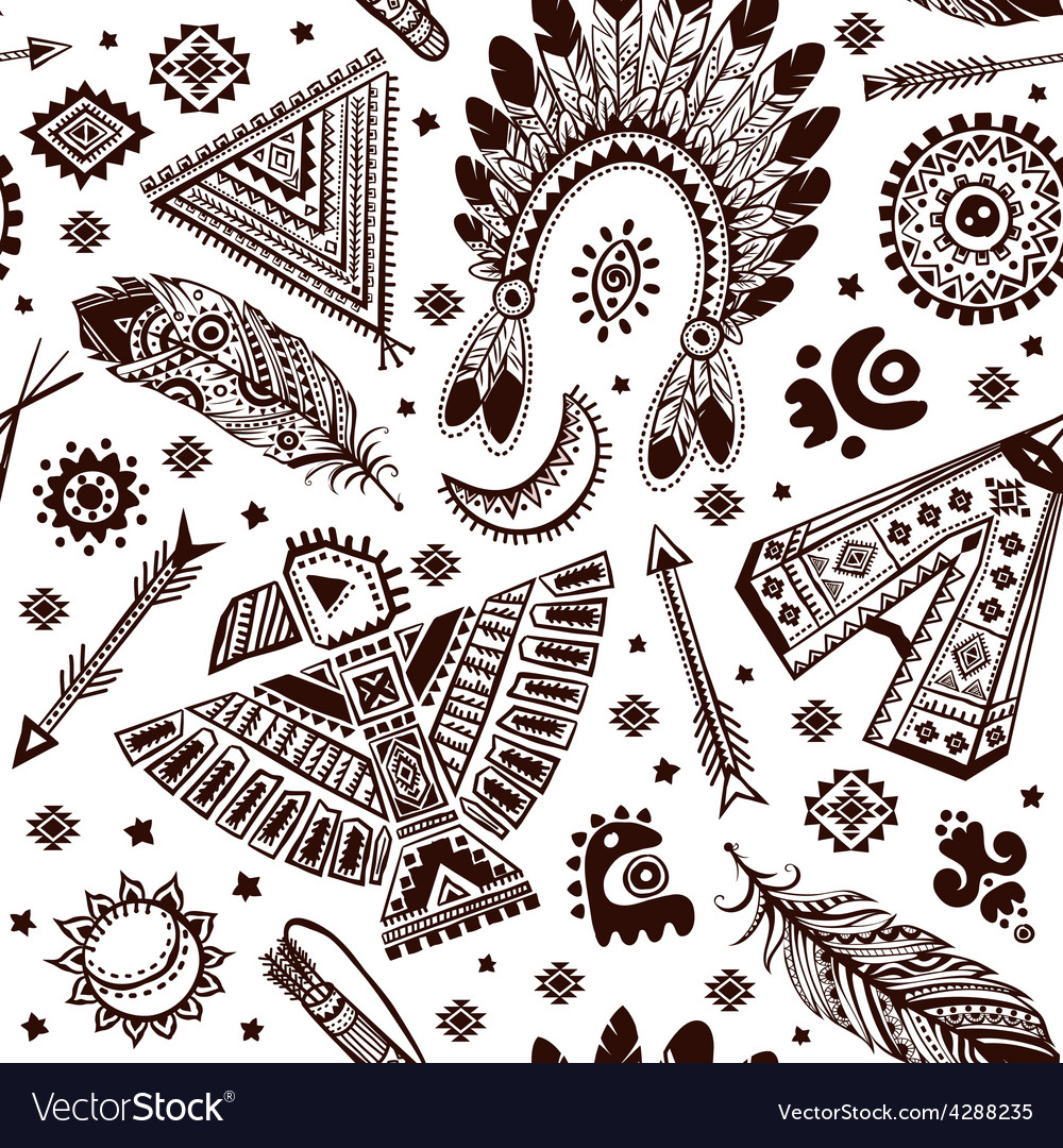 Seamless pattern with native american Royalty Free Vector