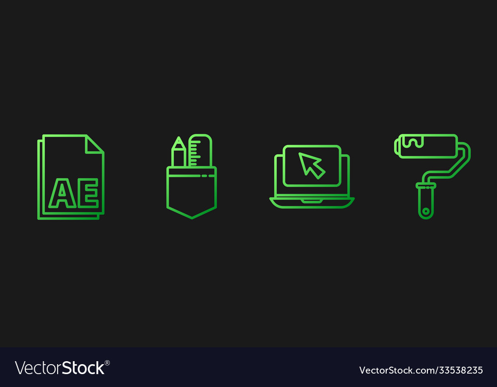 Set line laptop and cursor ae file document vector image Set line laptop and cursor ae file document