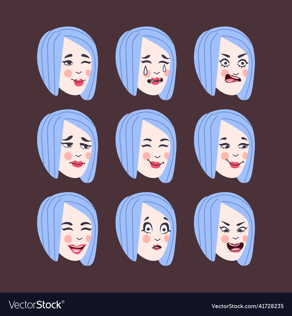 Set Of Womans Emotions Facial Expression Girl Vector Image 1830