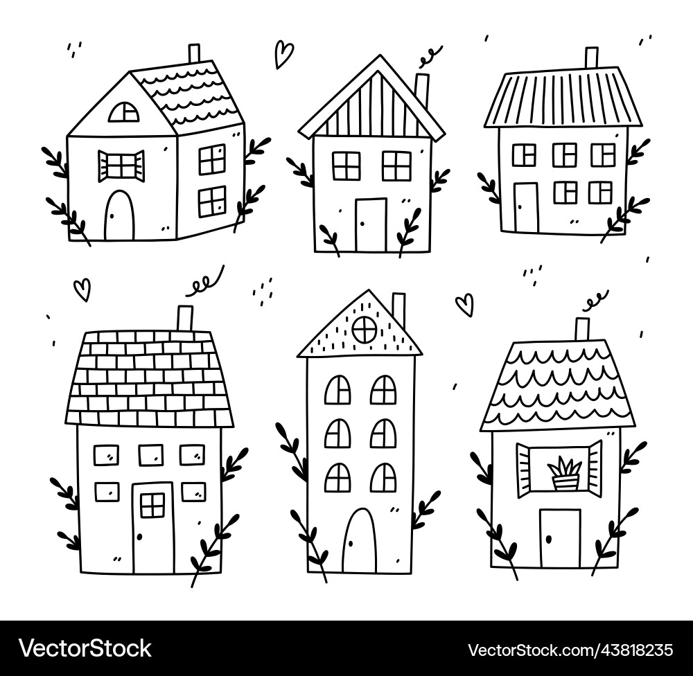 Set with cute tiny houses isolated on white Vector Image
