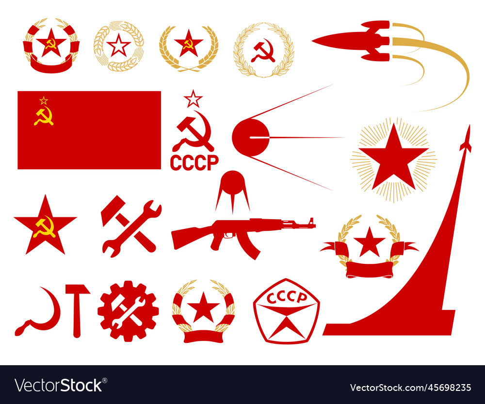 Ussr symbolix communism and socialism icons set Vector Image