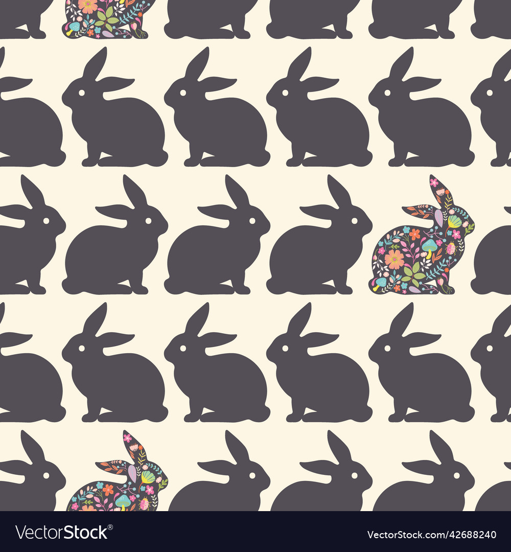 Black rabbits rows seamless pattern