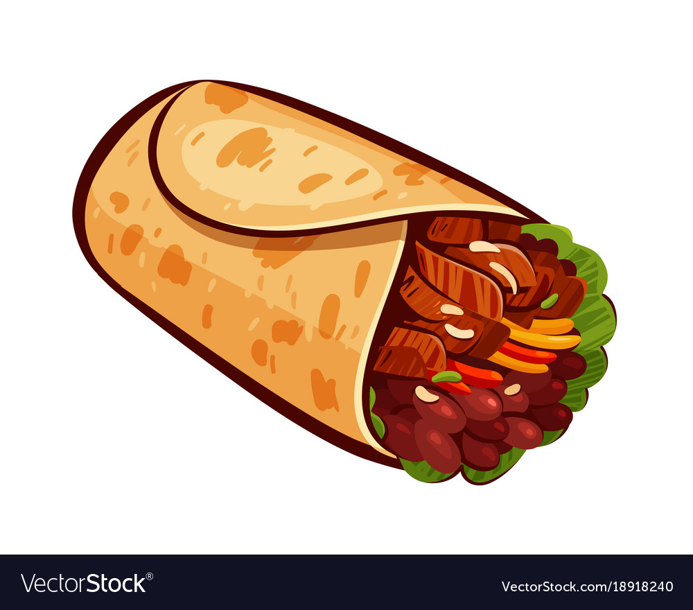 Burrito element of restaurant menu or eatery Vector Image