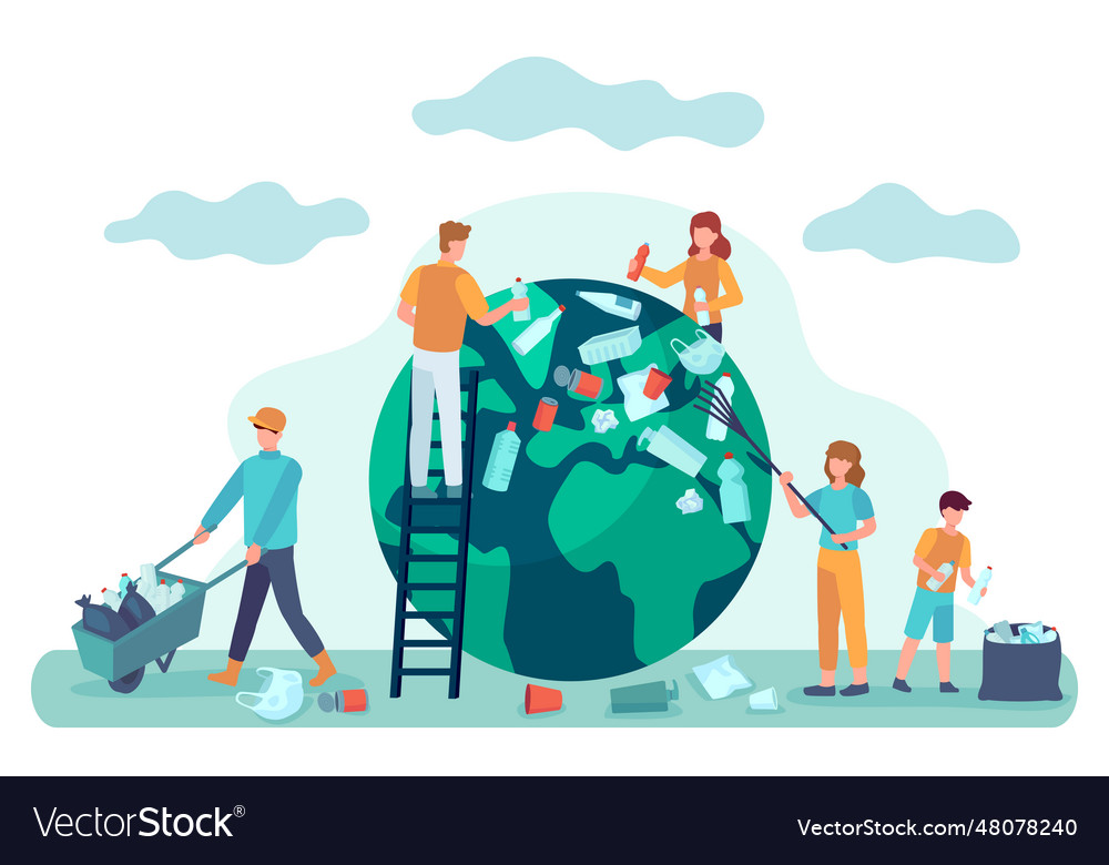 Earth cleaning people clean world from garbage Vector Image