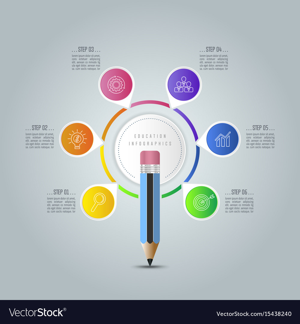 Education infographics template 6 step option