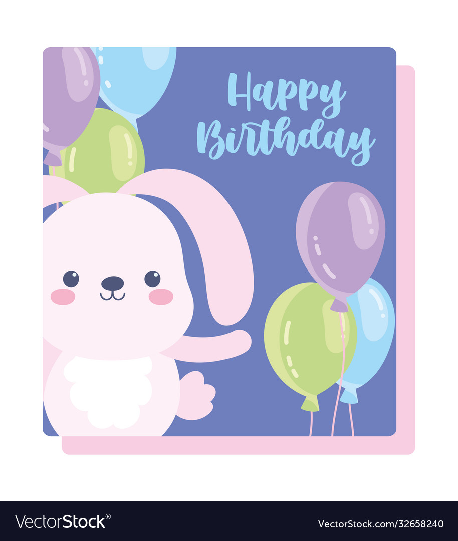 Happy birthday cute rabbit balloons cartoon Vector Image