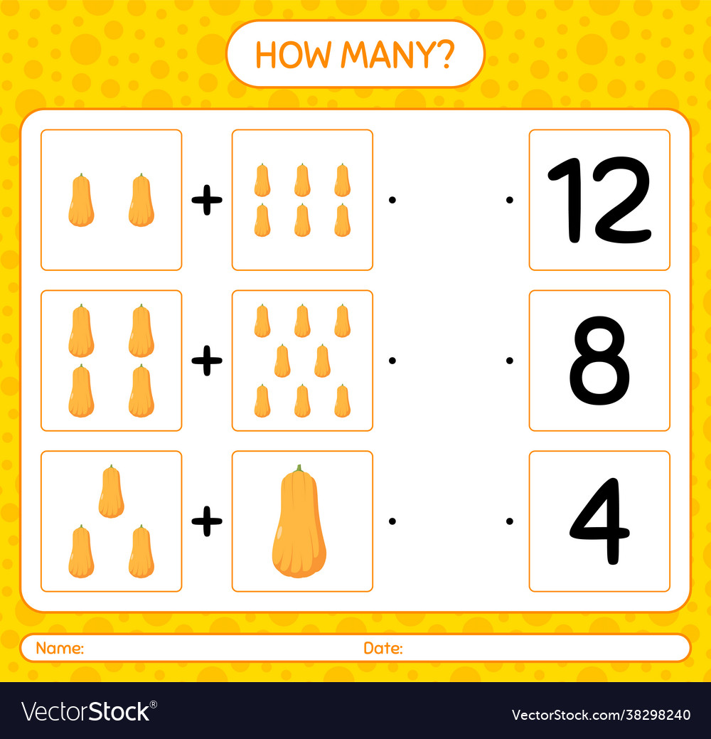 How many counting game with squash worksheet vector image How many counting game with squash worksheet