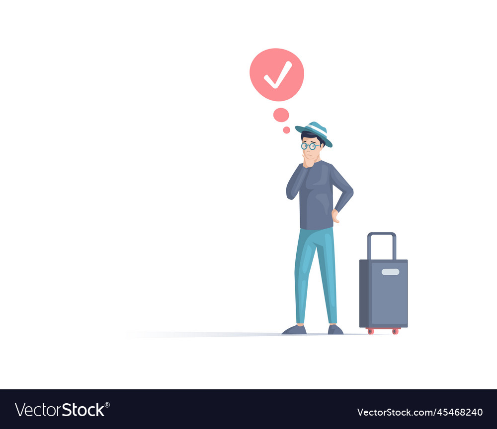 Making confusion doubts person with suitcase vector image Making confusion doubts person with suitcase